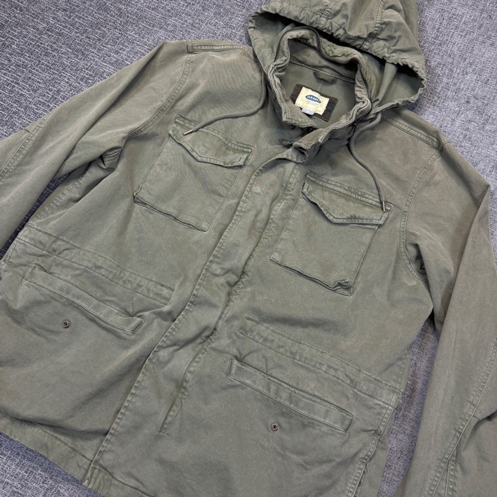 Old Navy Field Jacket Mens XL Green Cotton Hooded Utility Military Style